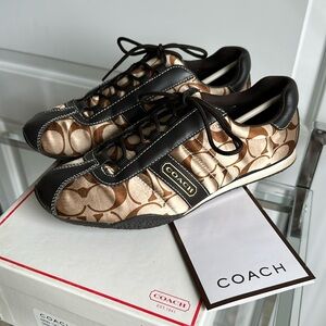 Coach Kirby Sneaker, Khaki/Brown Sateen, Size 8.5 M